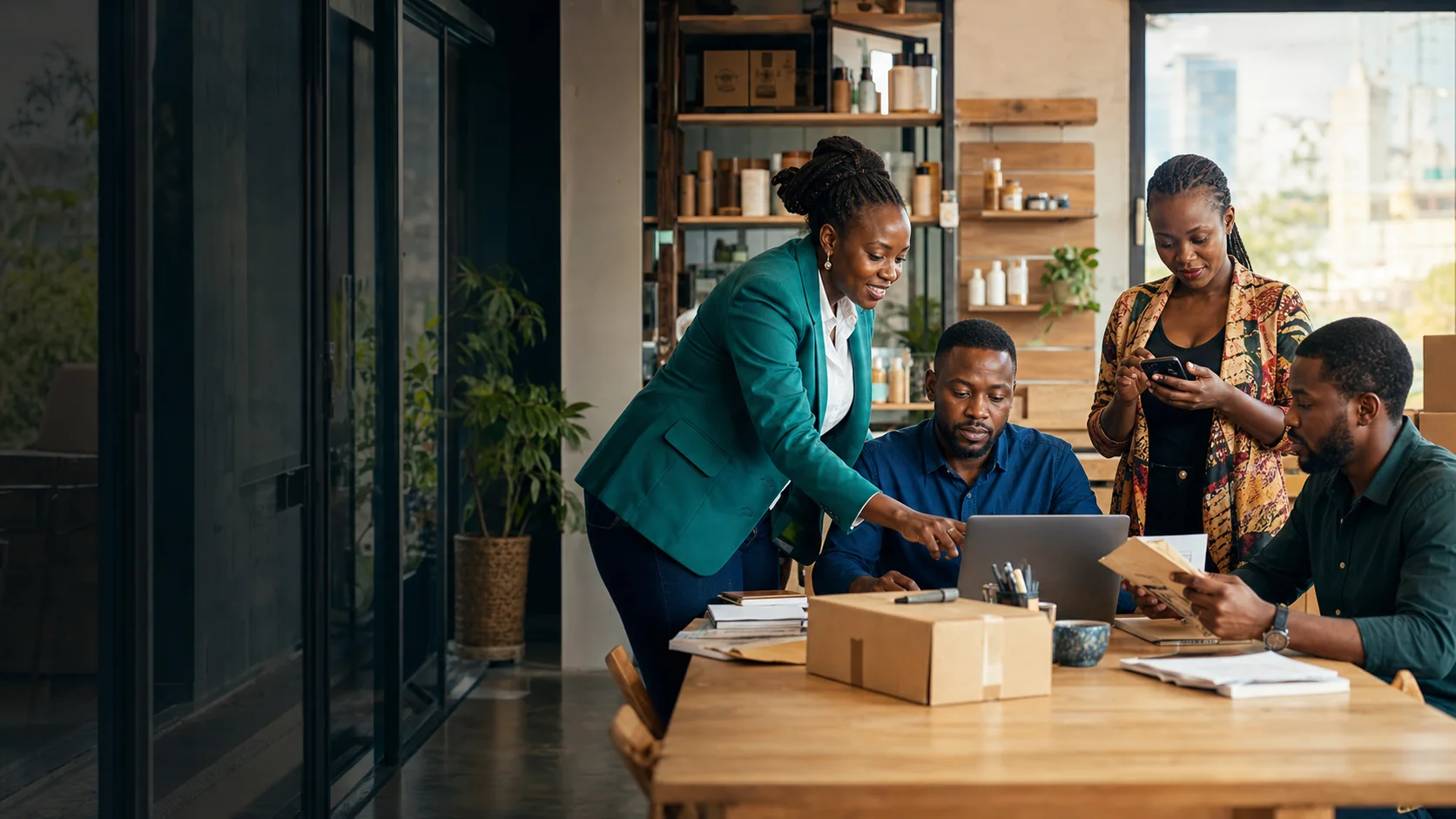 Illustrative Nairobi business team coordinating customer, finance and operations work